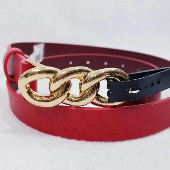 INC Chain Link Style Red Leather Belt - S - NWT - Picture 2 of 6